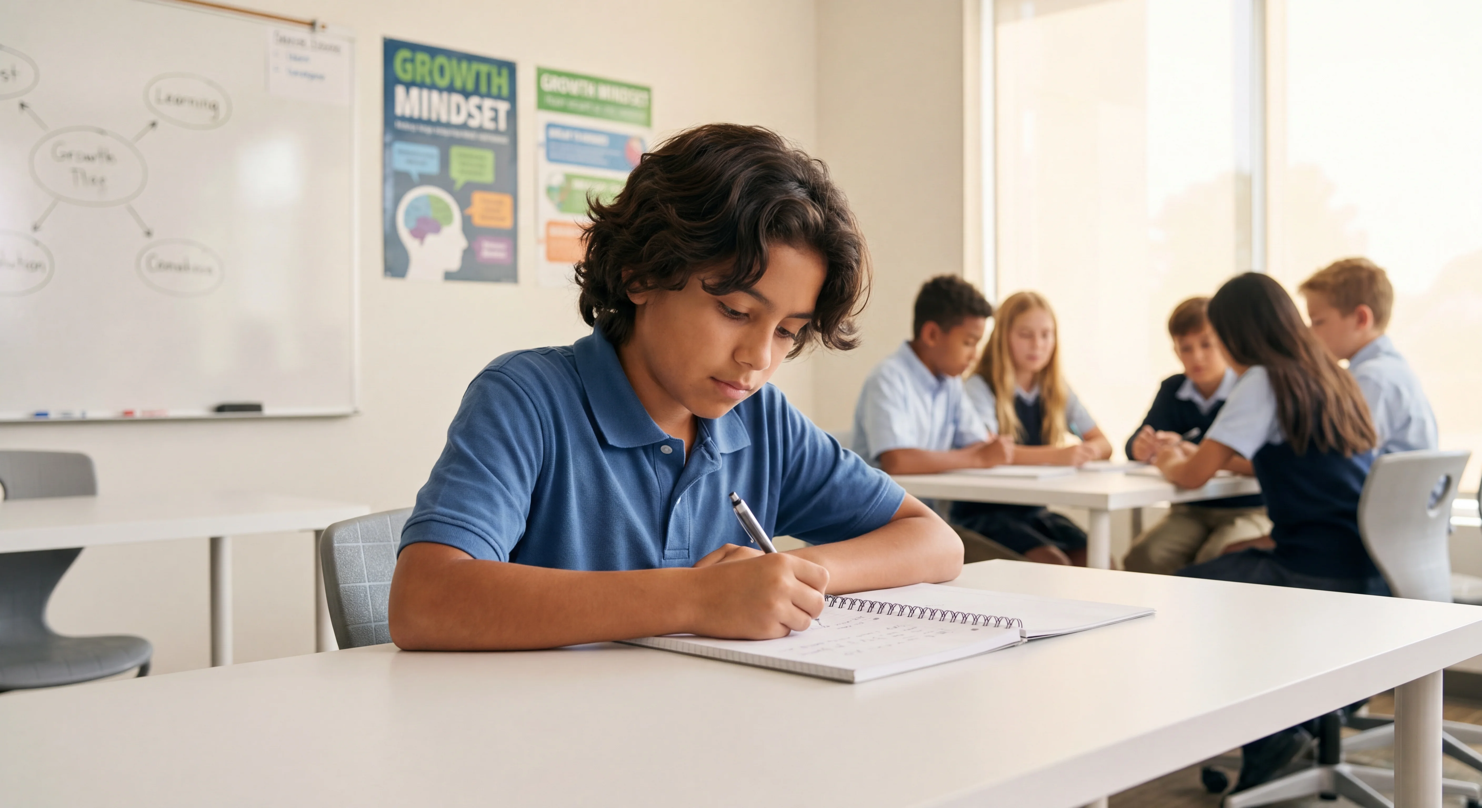 Boy studying in classroom